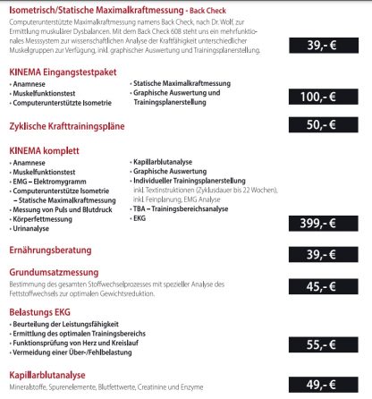 Gutscheine für eine Leistungsdiagnotik der Sportschule KINEMA