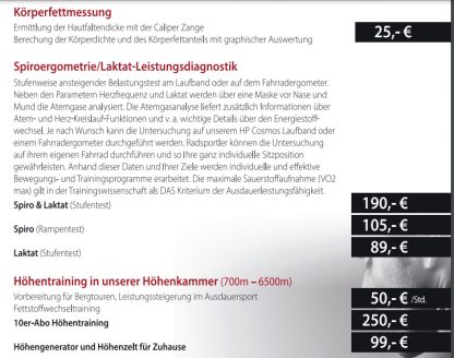 Gutscheine für eine Leistungsdiagnotik der Sportschule KINEMA